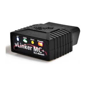 Czarny interfejs Vgate vLinker MC+ BT 4.0 z podświetlonymi kontrolkami BT, OBD, Host i Power