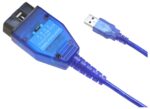 Interfejs OBD2 VAG KKL + Fiat Alfa Lancia USB – niebieska obudowa z wtykiem OBD2 i kablem USB