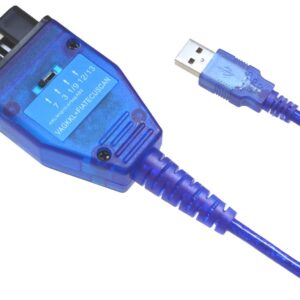 Interfejs OBD2 VAG KKL + Fiat Alfa Lancia USB – niebieska obudowa z wtykiem OBD2 i kablem USB