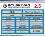 Zrzut ekranu programu Polski VAG 2.5 – wybór silnika, skrzyni biegów, ABS i poduszek
